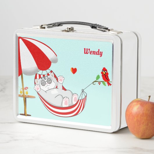 Niedlicher glücklicher Kitty Cat, Herz und Rotklec Metall Brotdose (Beispiel)