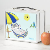 Niedlicher glücklicher Kitty Cat, Sun & Blue Littl Metall Brotdose (Beispiel)