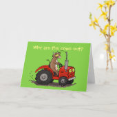 Niedlicher glücklicher Kuhfahrtraktor Cartoon Gebu Karte (Gelbe Blume)