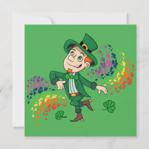Niedlicher glücklicher lächelnder tanzender Leprec Einladung
