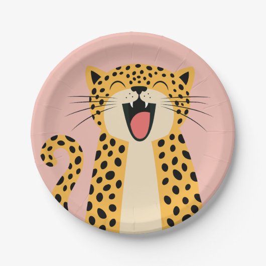 Niedlicher glücklicher lächelnder wilder Leopard C Pappteller (Vorderseite)