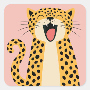 Niedlicher glücklicher lächelnder wilder Leopard C Quadratischer Aufkleber
