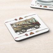 Niedlicher glücklicher Lagerbewohner großer RV-Zug Untersetzer (Linke Seite)