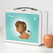 Niedlicher glücklicher Löwe und Stern in aquamarin Metall Brotdose (Beispiel)