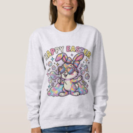 Niedlicher glücklicher Osterhase mit Frühlingsstim Sweatshirt