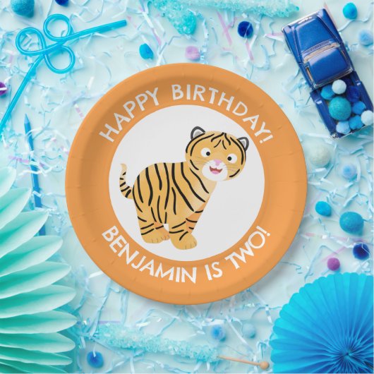 Niedlicher glücklicher Tigerbecher personalisierte Pappteller (Party)