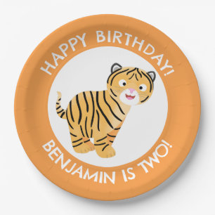 Niedlicher glücklicher Tigerbecher personalisierte Pappteller