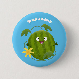 Niedlicher, glücklicher Wassermelone-Cartoon Button