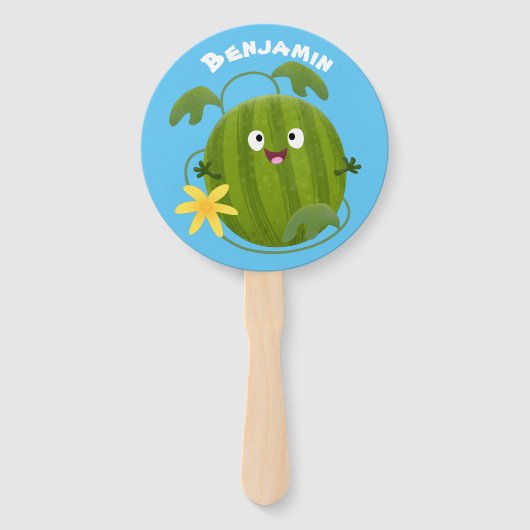 Niedlicher, glücklicher Wassermelone-Cartoon Fächer (Vorderseite)