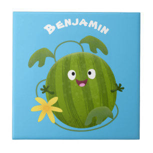 Niedlicher, glücklicher Wassermelone-Cartoon Fliese