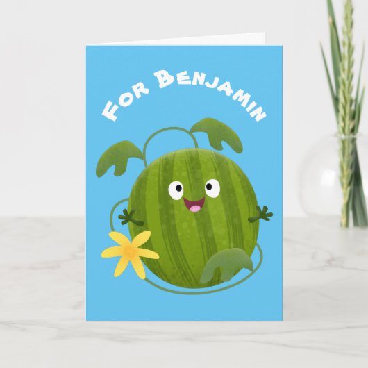 Niedlicher, glücklicher Wassermelone-Cartoon Karte (Vorderseite)