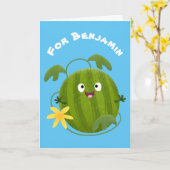 Niedlicher, glücklicher Wassermelone-Cartoon Karte (Gelbe Blume)