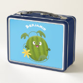 Niedlicher, glücklicher Wassermelone-Cartoon Metall Brotdose (Rückseite)