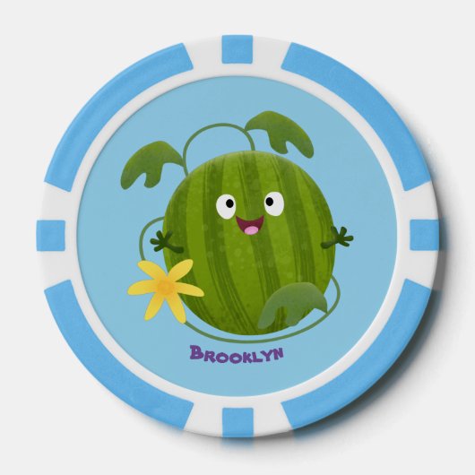 Niedlicher, glücklicher Wassermelone-Cartoon Pokerchips (Vorderseite)