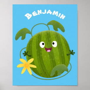 Niedlicher, glücklicher Wassermelone-Cartoon Poster