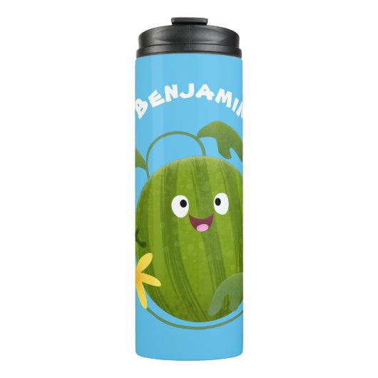 Niedlicher, glücklicher Wassermelone-Cartoon Thermosbecher (Vorderseite)