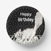 Niedlicher Glückwunsch Geburtstagskatze auf Piano  Pappteller (Vorderseite)