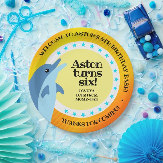 Niedlicher Glückwunsch zum Geburtstag Junge Dolphi Pappteller (Party)