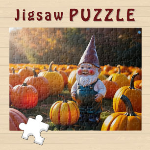 Niedlicher Gnom im Kürbisfeld Herbststimmung - Puzzle