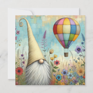 Niedlicher Gnom und Heißluftballon Klappkarte Karte
