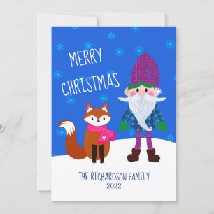 Niedlicher Gnome Fox Schneeflocken Frohe Weihnacht Feiertagskarte