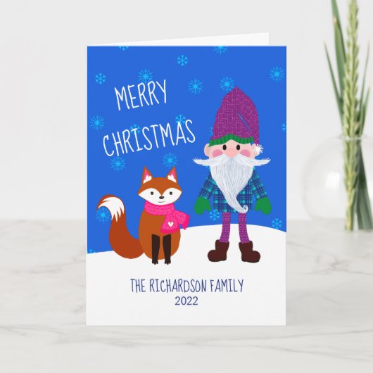 Niedlicher Gnome Fox Schneeflocken Frohe Weihnacht Feiertagskarte (Vorderseite)