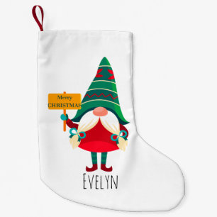Niedlicher Gnome Holding Platard mit Grüßen Kleiner Weihnachtsstrumpf