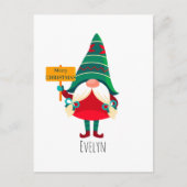 Niedlicher Gnome Holding Platard mit Grüßen Postkarte (Vorderseite)
