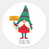 Niedlicher Gnome Holding Platard mit Grüßen Runder Aufkleber (Vorderseite)
