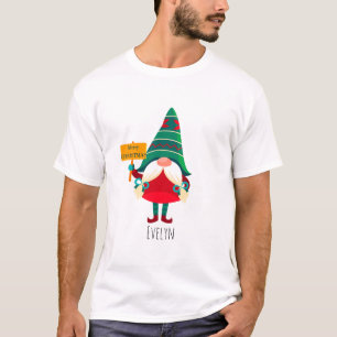 Niedlicher Gnome Holding Platard mit Grüßen T-Shirt
