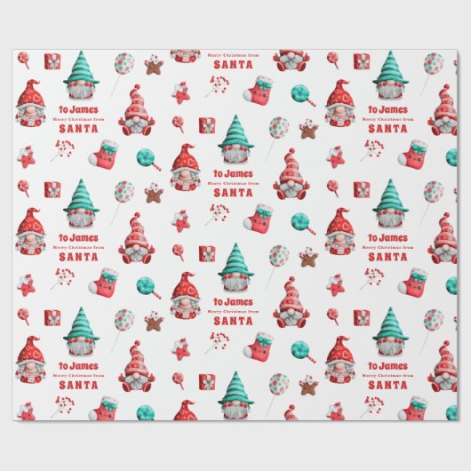 Niedlicher Gnome Muster Kindername von Santa Geschenkpapier (Flach)