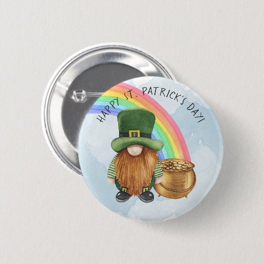 Niedlicher Gnome Pot of Gold Custom St Patrick's D Button (Vorne & Hinten)