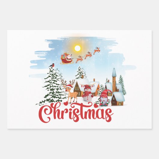 Niedlicher Gnome, Snowman feiert Weihnachtsfeierta Geschenkpapier Set (Vorderseite 3)