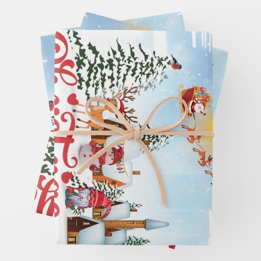 Niedlicher Gnome, Snowman feiert Weihnachtsfeierta Geschenkpapier Set (Beispiel)