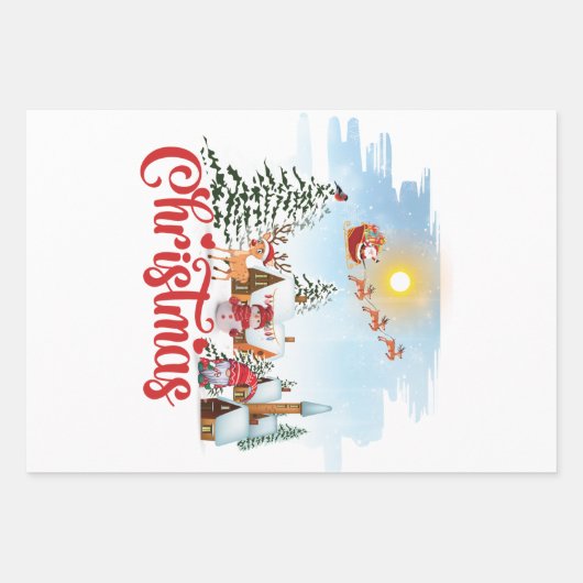 Niedlicher Gnome, Snowman feiert Weihnachtsfeierta Geschenkpapier Set (Vorderseite)