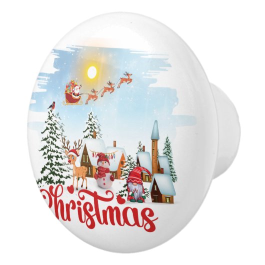 Niedlicher Gnome, Snowman feiert Weihnachtsfeierta Keramikknauf (Rechts)