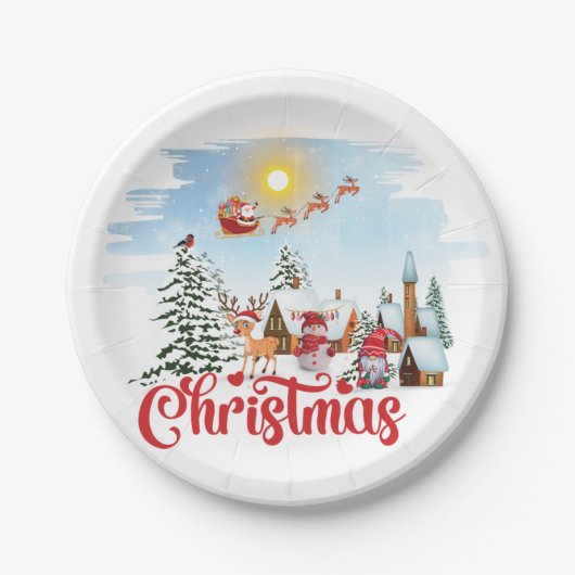 Niedlicher Gnome, Snowman feiert Weihnachtsfeierta Pappteller (Vorderseite)