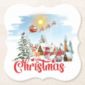 Niedlicher Gnome, Snowman feiert Weihnachtsfeierta Untersetzer (Vorderseite)