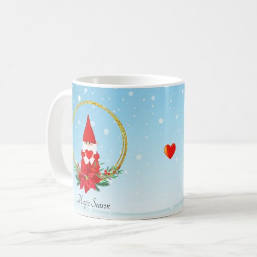 Niedlicher Gnome und Weihnachtsfeier auf Light Blu Kaffeetasse (Vorderseite Links)