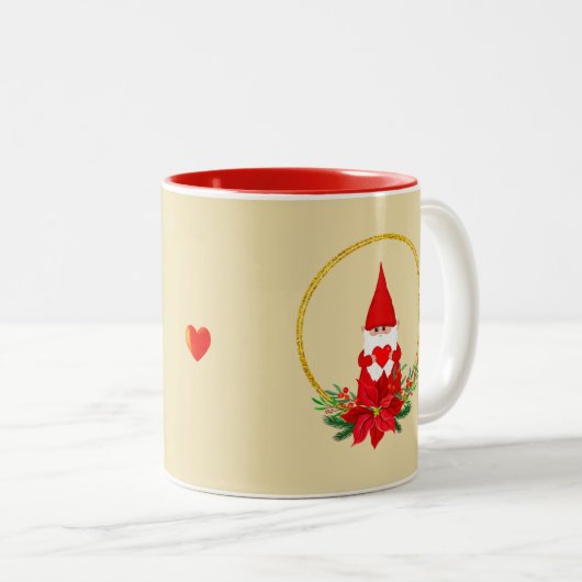 Niedlicher Gnome und Weihnachtskranz auf leicht be Zweifarbige Tasse (VorderseiteRechts)