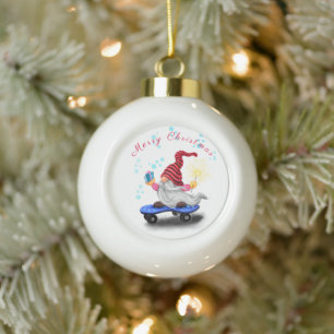 Niedlicher Gnome Weihnachtsschmuck Keramik Kugel-Ornament