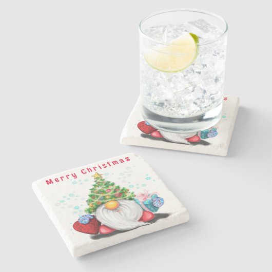 Niedlicher Gnome Weihnachtsstein Untersetzer (Seitenansicht)