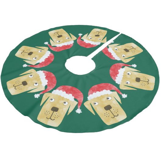 Niedlicher Golden Labrador Retriever Hund in Weihn Polyester Weihnachtsbaumdecke (Schrägansicht)