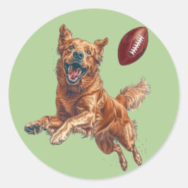 Niedlicher Golden Retriever Hund Fußball spielen Runder Aufkleber