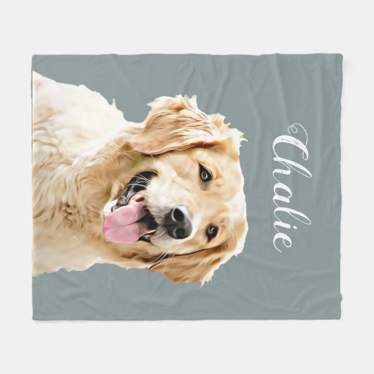Niedlicher Golden Retriever Hund Personalisiert Fleecedecke (Vorderseite (Horizontal))