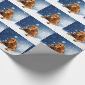 Niedlicher Golden Retriever Hund sitzt in Schneest Geschenkpapier (Ecke)