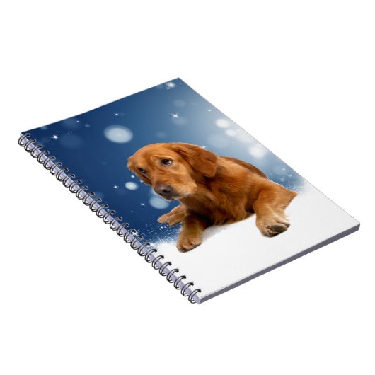Niedlicher Golden Retriever Hund sitzt in Schneest Notizblock (Rechte Seite)