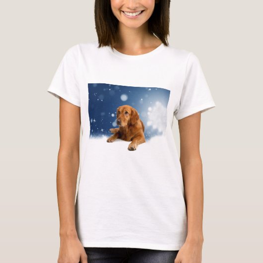 Niedlicher Golden Retriever Hund sitzt in Schneest T-Shirt (Vorderseite)