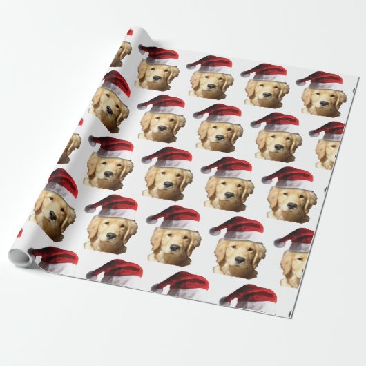 Niedlicher Golden Retriever mit einem Weihnachtshu Geschenkpapier (Ungerollt)