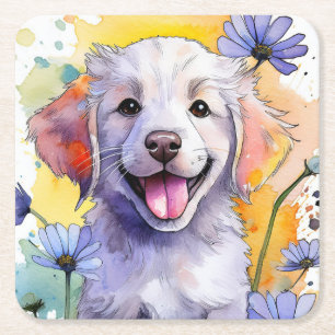 Niedlicher Golden Retriever Puppy Paper Untersetze Rechteckiger Pappuntersetzer